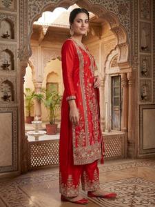 Suministro Directo de Fábrica: Traje Kurti Palazzo de Seda Chinnon para Mujer India con Bordado Premium y Dupatta de Lujo - Product Image 4