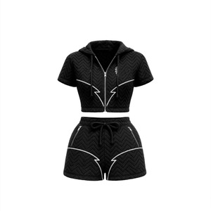 Premium 320GSM quilted cotton polyester <b>booty</b> short set black reflective panel heat transfer custom logo T shirt and <b>booty</b> short - Product Image 1