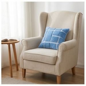 Newest Trending <b>Blue</b> Quilted <b>Throw</b> Pillows Rectangle Solid Color Washable Polyester Decorative Pillow Covers Minimalist Style - Product Image 4