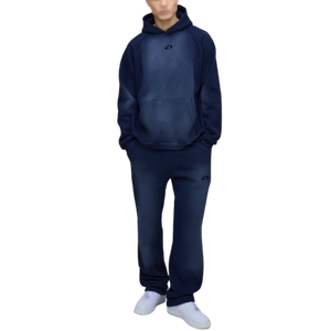 Sweat-shirts à capuche pour hommes, finition délavée, OEM, en molleton de coton, pantalon de survêtement à jambe droite, logo personnalisé, automne-hiver, fabricant - Product Image 1