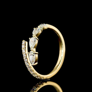 Anillo Abierto con Diamante Cultivado en Laboratorio, Corte Pera, con Banda de Diamantes, Oro 10K 14K 18K, Plata 925 935, Joyería Fina para Aniversario de Bodas - Product Image 4