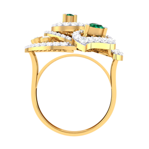 Exquisito Anillo de Cóctel de Oro con Diamantes y Gema Verde en Forma de Lágrima, Diseño Único de Múltiples Capas en Espiral para Novia - Product Image 5