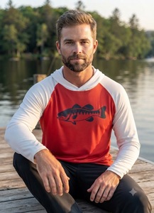 Performance Long Sleeve Fishing <b>Hoodie</b> For Men <b>UV</b> <b>Protection</b> Athletic Shirt Outdoor Sports Top With Bass Graphic - Product Image 5