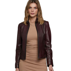 Chaqueta de Cuero Genuino para Mujer, Chaqueta de Motera Personalizada OEM, al por Mayor - Product Image 1