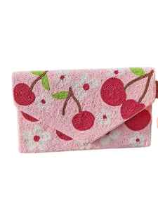 Handmade Pink Green Beaded Clutch Bag Tropical Leaf Pattern Crossbody Purse Glass Seed Bead Envelope Handbag Women Party <b>Wallets</b> - Product Image 6