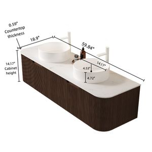 Mobile da Bagno DINA 60 Pollici con Armadietto a Muro, 2 Cassetti, Bordi Curvi Bianchi e Strisce, Vanità da Bagno - Product Image 5