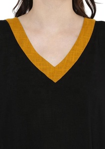 Glamours Indéniablement Noir Moutarde Col V Magnifique Kaftan Vêtements de Nuit Fabriqué avec 100% Tissu de Coton Doux et Respirant - Product Image 5