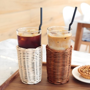 Water Cup Glass Pitchers Rattan <b>Wrapped</b> Drink Tumbler Woven Pitcher Cups Holder Drinkware Housewarming Gifts - Product Image 4