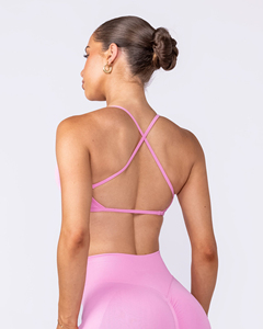 Sujetador Deportivo de Yoga sin Costuras para Mujer, Color Sólido, Escote Redondo, Soporte Medio, Color Rosa - Product Image 5