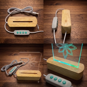 Artistic Gifts Wooden Oval RGB LED Light Base for Acrylic Board, USB Powered Night Light Stand with Cable Switch - Product Image 5