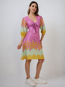 Vestido Midi de Verano para Mujer, 100% Algodón, Estampado Floral, Tejido de Chifón, Formal, con Volantes, Transpirable, Impresión Digital Ecológica - Product Image 3