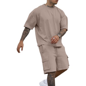 Custom Men Short Set Black Oversized T Shirt Cargo Shorts Heavyweight Summer Casual 2 Piece Suit - Product Image 3