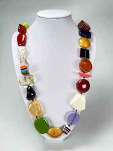 สร้อยคอประดับลูกปัดเรซินอะคริลิคเลียนแบบมุกทำมือมีสไตล์ ดีไซน์ทรงเรขาคณิต สไตล์วินเทจ โทนสีสดใส สวมใส่สบาย - Product Image 3