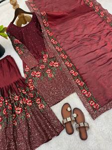 <b>Presenting</b> New Eid Collection In Pure Silk With Heavy Embroidery Sequence Work Top-Bottom And Dupatta Set Fully Stitched - Product Image 5