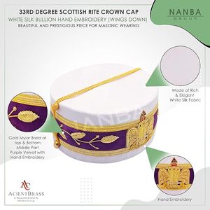 Casquette de Maçon du Rite Écossais 33ème Degré, Légère, Broderie Main en Soie Dorée, Bande en Velours, Bordure Violette - Product Image 5