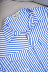 Camisa de Mujer Casual de Verano, Manga Larga, Azul a Rayas, Tejida, Cuello Camisero, Popelina de Algodón, Corte Holgado, Largo Regular, KEVA - Product Image 6