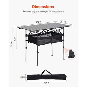 Tavolo da esterno pieghevole portatile in alluminio per campeggio da Picnic Roll-up con custodia - Product Image 4