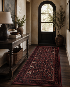 Tapis floral noir bordeaux profond, tapis botanique moderne avec bordure encadrée, 100% laine de Nouvelle-Zélande, antidérapant, lavable, pour salon - Product Image 5