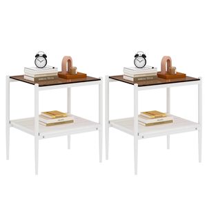 Set di 2 tavolini con piano in vetro temperato, comodino compatto con ripiano in MDF e gambe robuste in ferro - Product Image 2