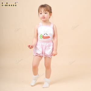 OEM ODM - Mono de Verano de Manga Corta con Botones a Presión, Color Rosa Burbuja, Apliques Blancos, Tejido de Punto de Algodón para Bebés, Certificado OEKO-TEX - Product Image 2