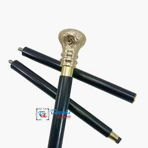 Canne de marche en bois noir à 3 sections, avec poignée à bouton en laiton poli de haute qualité, design Art Déco, pour messieurs, pour le camping et la randonnée en extérieur - Product Image 5