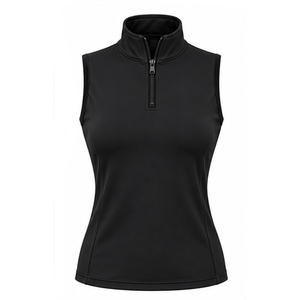 Women's Sleeveless Zipper <b>Vest</b> Quick Dry Solid <b>Black</b> Equestrian Riding <b>Top</b> Knitted Polyester - Product Image 2