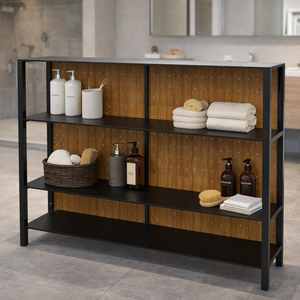 Estante de Almacenamiento de Cocina Metálico Contemporáneo, Marco de Acero Negro con Reverso de Metal Perforado, Estante Utilitario de Múltiples Niveles - Product Image 2