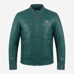 Veste en cuir vert de qualité supérieure, véritable cuir véritable, veste de motard, coupe ajustée, veste en cuir vintage, durable, décontractée - Product Image 4