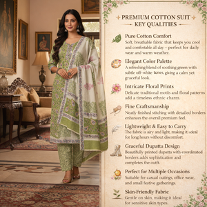 Conjunto de Pijama Kurti Sarong de Algodón con Estampado Floral Verde y Blanco |   Ropa de Playa para Mujer de Alta Calidad con Estampado Artesanal |   Ropa Casual Étnica para Estar en Casa - Product Image 6