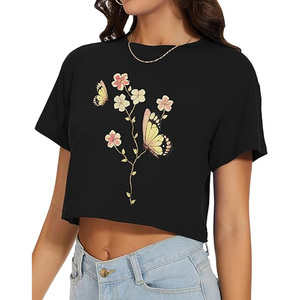 Camiseta Corta Informal para Mujer, de Algodón, Holgada, con Hombros Caídos, Lisa, con Logotipo Personalizado, Estilo Urbano - Product Image 3
