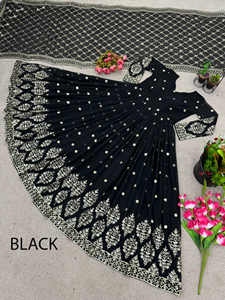 Ensemble de robes Bollywood pour femmes-nouvelle tenue de soirée robe en Georgette pleine broderie lourde séquence travail Dupatta vente en gros naturel - Product Image 4
