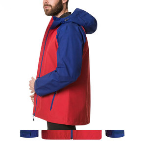 Men's <b>Red</b> Blue Color Block Hooded Waterproof Jacket Sporty Zipper Closure Polyester Autumn Wear <b>Windbreaker</b> Softshell Jackets - Product Image 3