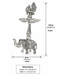 Soporte de elefante de plata alemana para Diya con Diya Swastik y decoración de pavo real, lámpara india Pooja para decoración del hogar y regalos festivos, uso en templos - Product Image 2