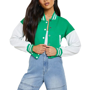 Premium Quality Custom Crop Varsity Jackets for Women Wool Sleeves Woolen Crop Letterman Jackets Cropped Baseball Jackets Ladies - Product Image 3