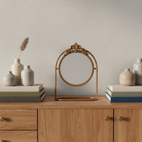 Miroir de table doré en métal, miroir décoratif d'art, meuble rétro, miroir rond pour chambre à coucher, dressing