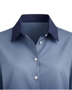 Chemisier décontracté pour femme à manches longues, boutonné, dégradé bleu acier vers bleu marine, personnalisé, pour le bureau, fabrication OEM sur mesure, haut de gamme - Product Image 5
