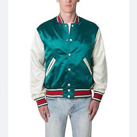 DREAMCATCHER ENTERPRISES Blouson universitaire d'hiver pour homme, vert sarcelle, avec fermeture éclair, manches blanches, logo brodé, col montant, coupe droite