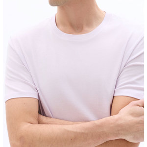 Men's Solid Color Short Sleeve O-Neck Cotton T-Shirt Regular Fit Casual Breathable Washed Front Logo Jersey Knitted <b>Light</b> Gray - Product Image 3