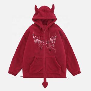 New Design Devil Horns Oversized <b>Hoodies</b> Custom Embroidery Logo High Quality <b>Mens</b> <b>Sherpa</b> Fleece <b>Hoodies</b> - Product Image 5