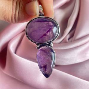 สร้อยคอจี้เงินแท้ทำมือประดับอเมทิสต์ พลอยเม็ดใหญ่ เครื่องประดับหรูหรา ของขวัญสุดหรูสำหรับผู้หญิง เครื่องประดับคุณภาพสูง - Product Image 6