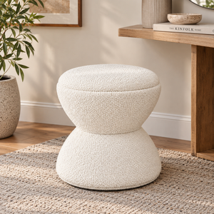 Pouf ottoman rembourré Boucle, siège d'appoint rond, pouf sculptural moderne pour chambre, salon, hôtel, appartement, mobilier - Product Image 2