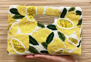 Sac fourre-tout perlé pour femme, motif agrumes jaunes, sac à main de plage estival - Product Image 2