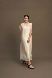 Vestido Midi de Organza de Seda de Lujo para Mujer, Hombro Asimétrico, Corte Holgado, Estilo Elegante de Verano - Product Image 6