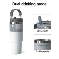 Taza de coche con impresión personalizada OEM, vaso aislado de doble pared al vacío de acero inoxidable de 30oz con pajita abatible