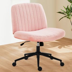 Silla de Oficina Giratoria Ajustable en Tela de Lana Rosa Tipo Peluche, Cómoda Silla de Oficina sin Brazos con Respaldo - Product Image 1