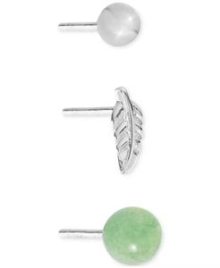 3-Pc. Set di orecchini con venturina verde, sfera lucidata e piuma in argento Sterling | Macacy's - Product Image 3