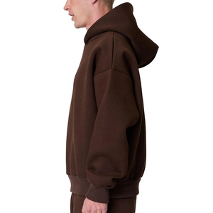 เสื้อฮู้ดดี้ผ้าฝ้ายสีน้ำตาลหนา 400gsm พิมพ์โลโก้ได้ตามต้องการ ทรงโอเวอร์ไซส์ สวมใส่สบาย เหมาะสำหรับฤดูหนาว สไตล์ลำลองสำหรับผู้ชาย ทรงบ็อกซี่ - Product Image 3
