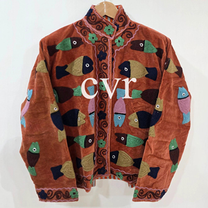 Outerwear Suzani Velvet Jacket Boho Embroidered Handmade Velvet Suzani Eco-Friendly Women's Luxury <b>Coat</b> Winter for Party Wear - Product Image 1