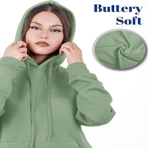 OEM Women's Solid Green Hooded Sweatshirt Regular Fit Full Sleeve Casual Knitted Cotton Autumn Wear - Product Image 3