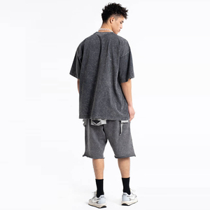 Conjunto de Camiseta y Pantalones Cortos Casuales para Hombre, Estilo Vintage Lavado, Ropa de Calle de Dos Piezas, 100% Algodón de Secado Rápido - Product Image 2
